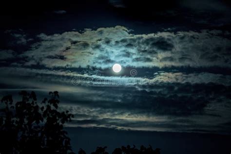 Bright Full Moon Among The Clouds On The Dark Night Sky Stock Image