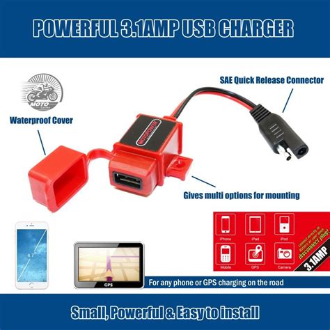 Motopower Mp Ar Motorcycle Usb Charger Kit Sae To Usb Adapter Red Motorcycle Atv