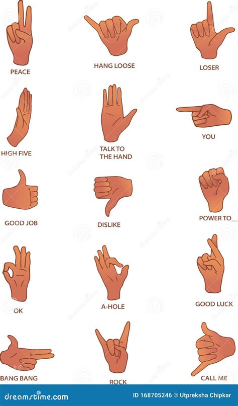 Vector Hand Gestures With Meanings Stock Vector Illustration Of Flat