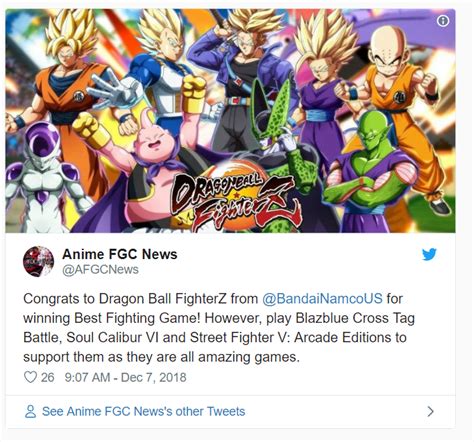 Dragon Ball Fighterz Wins Best Fighting Game At The Game Awards 2018