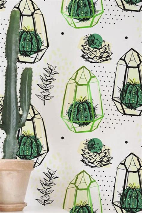 Removable Wallpaper Greenhouse Cacti Wallpaper Cactus Etsy Cactus