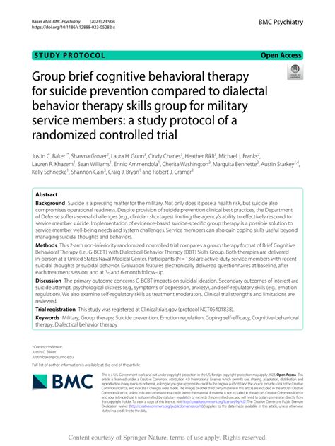 Pdf Group Brief Cognitive Behavioral Therapy For Suicide Prevention