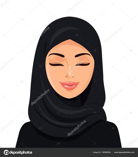 Beautiful Muslim Arab Woman In Hijab Closing Her Eyes Vector Flat Icon