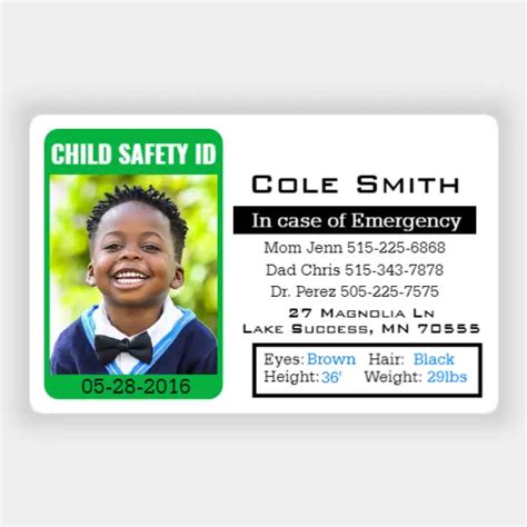 Child Safety Id Card Horizontal Great Selection Of Child Id Cards