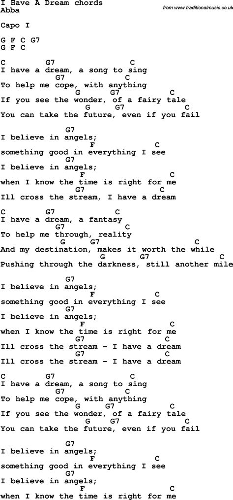 Song lyrics with guitar chords for I Have A Dream | Ukulele chords ...