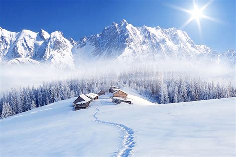 Foto Lichtstrahl Natur Winter Gebirge Fichten Schnee