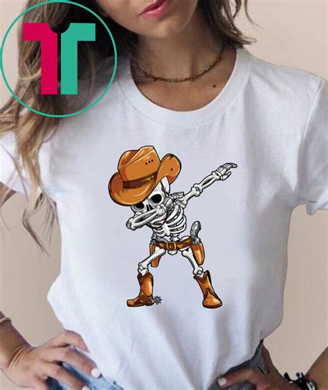 Dabbing Skeleton Cowboy Hat Halloween Tee Shirts - ShirtsMango Office