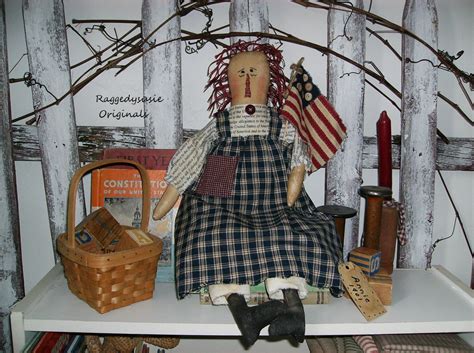Primitive Raggedy Ann Doll Homespun Annie With Handmade Flag Etsy