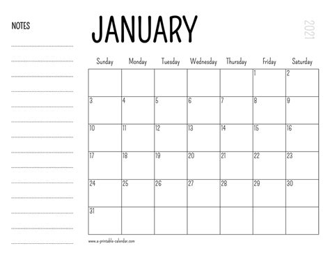 January 2021 Printable Calendar A Printable Calendar