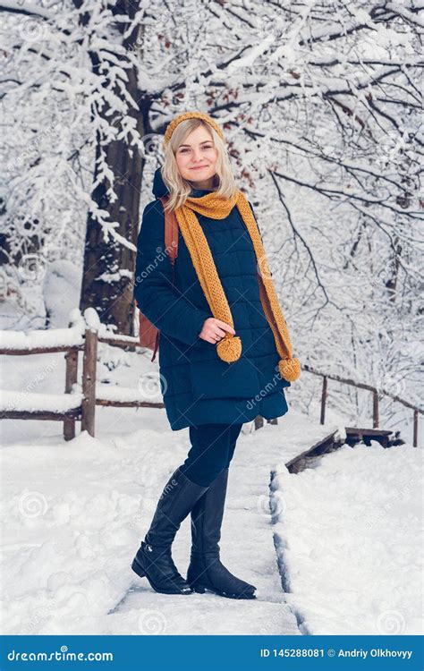 Woman Standing In Snow Stock Image Image Of Wintertime 145288081