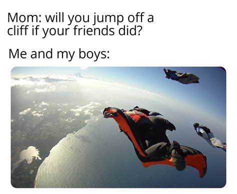 Mom Will You Jump Off A Cliff If Your Friends Memegine
