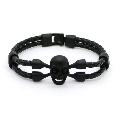 Braided Leather Skull Head Bracelet 4 Variation Mens Leather