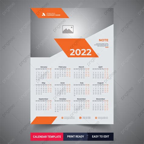 Gambar Kalender Dinding 2022 Satu Halaman Desain Template Vektor Eps