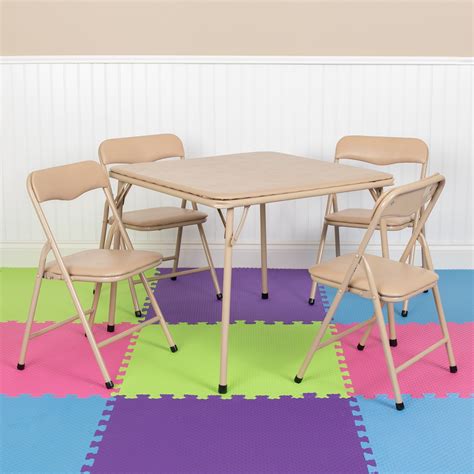 Flash Furniture Kids Colorful 5 Piece Folding Table And Chair Set Tan
