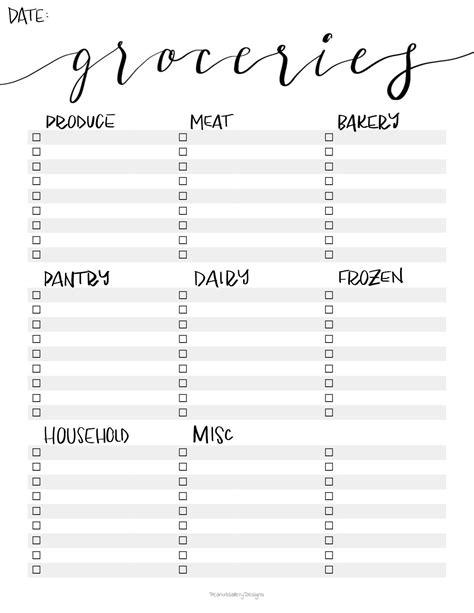 Printable Grocery List Template Pdf Instand Download Etsy