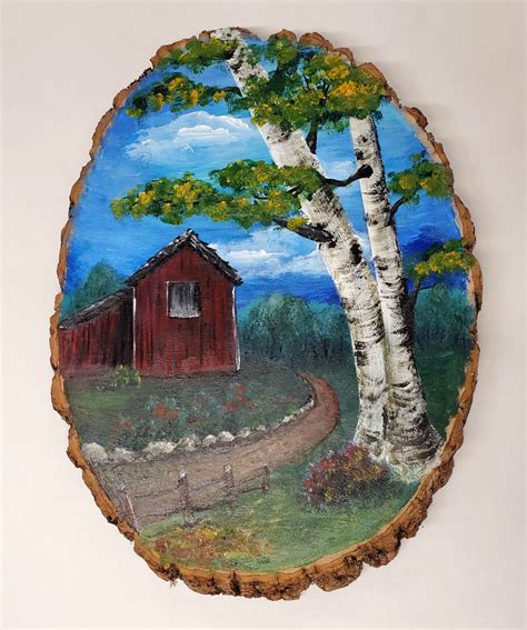 Landscape Painting On Wood Slices Charles H Macnider Art Museum