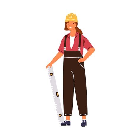 premium vector friendly woman architect holding constructing ruler vector flat illustration