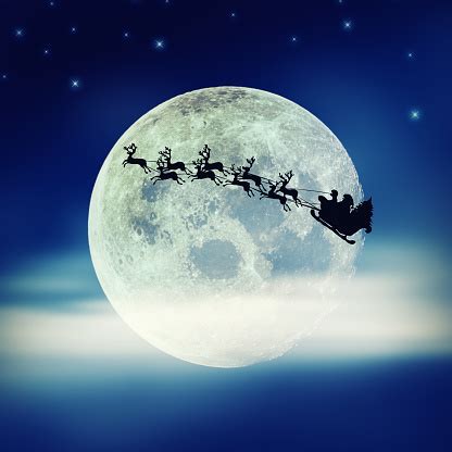 Cathy ang, phillipa soo, ken jeong and others. Santa Flying Over Moon Stock Photo - Download Image Now ...