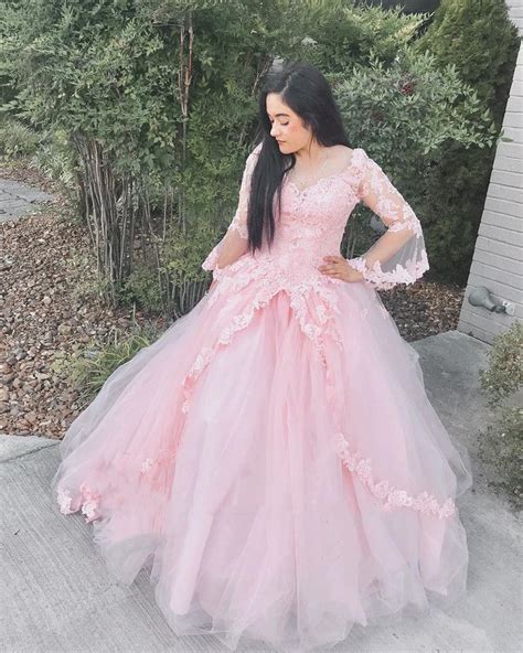 Princess Tulle Pink Puffy Long Sleeve Ball Gown Cutedressy Long