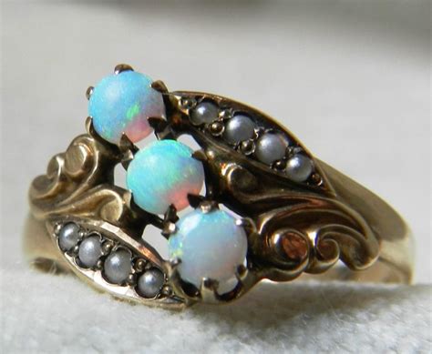 Opal Ring Opal Engagement Ring Australian Blue Opal Ring 1800s Antique
