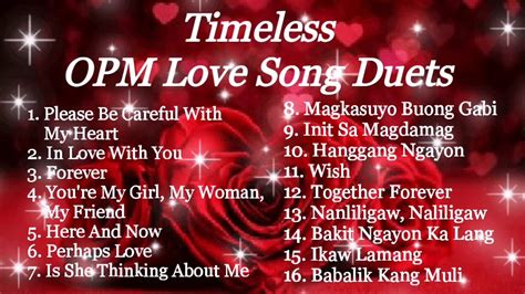 Best karoke duet songs of all time: TIMELESS OPM LOVE SONG DUETS COMPILATION | PRINCESS ERICA ...