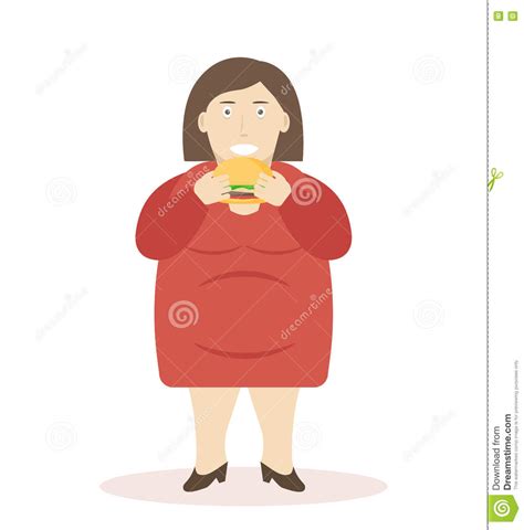 Fat Woman Eating Burger Stock Vector Illustration Of Cholesterol