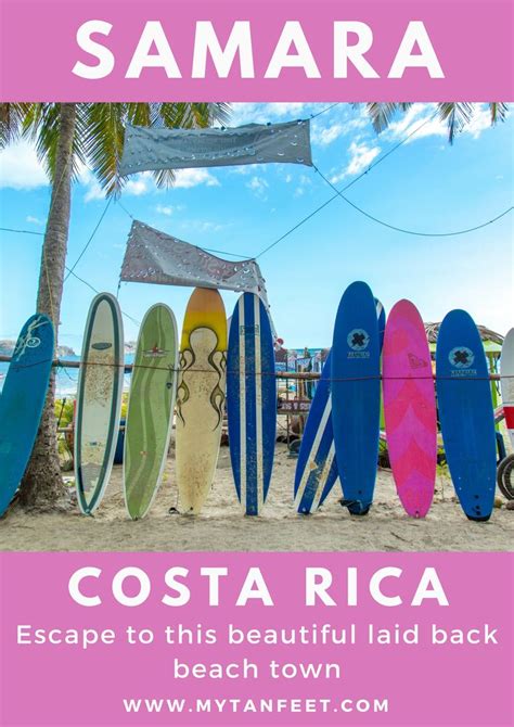 Surfboards Are Lined Up On The Beach With Text That Reads Costa Rica Escape To This Beautiful