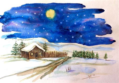Starry Winter Night Painting By Katerina Kovatcheva Fine Art America