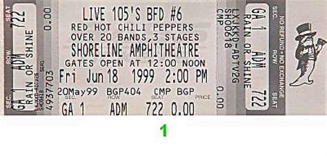 Red Hot Chili Peppers Vintage Concert Vintage Ticket From Shoreline