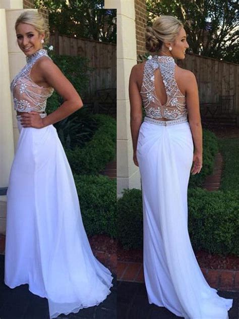 White Prom Dresstwo Pieces Prom Dress Rhinestones Evening Dress Long Anna Promdress