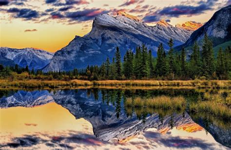 Обои Alberta Mount Rundle Banff National Park банф Vermillion Lakes