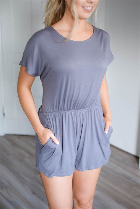 Open Back Tie Knit Romper With Pockets Rayon Spandex Fabric Elastic At Waist Tie Sash At