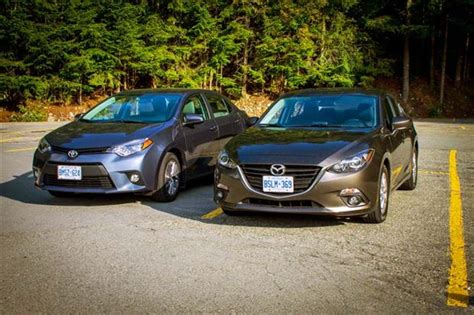 Convenience you'll be making about the same number of stops at the gas station with the nissan. Comparison Test: 2014 Mazda3 vs 2014 Toyota Corolla - Autos.ca