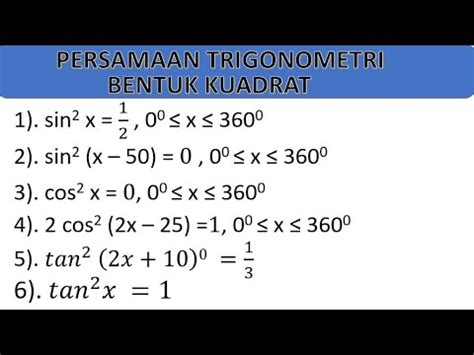 Persamaan Trigonometri Bentuk Kuadrat Bagian I Youtube