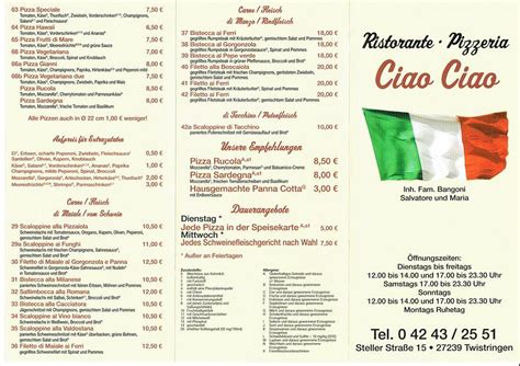 Speisekarte Von Ciao Ciao Pizza Twistringen