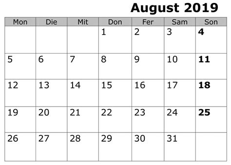 August Kalender Stile 2019 Zum Ausdrucken August Periodic Table