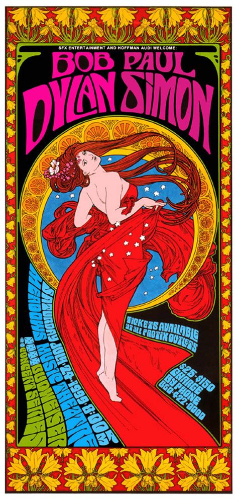 Bob Dylan And Paul Simon Art Nouveau Psychedelic Concert Poster Etsy In