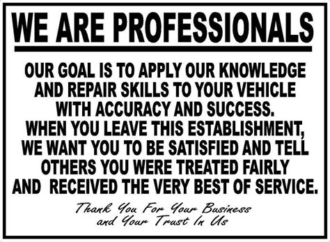 We Are Professionals Body Shop Auto Repair Sign In 2020