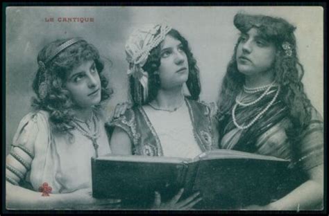 Near Nude Woman Trio Risque Singing Original 1910s French Photogravure