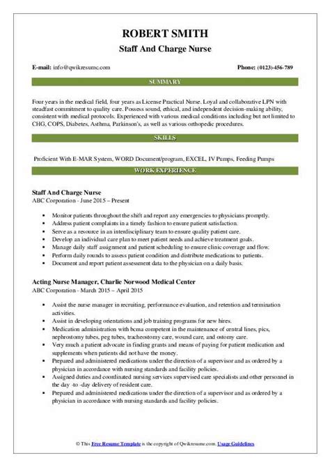 Download Free Staff And Charge Nurse Resume Docx Word Template On
