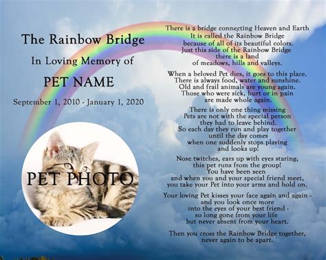 Personalized Rainbow Bridge Pet Loss Pet Memorial Poem Dog Cat 8x10