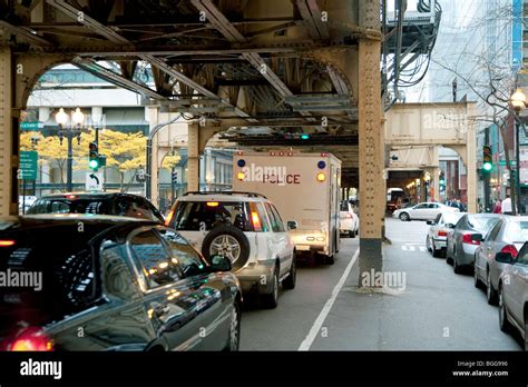 Traffic Underneath The El L Elevated Train System In Downtown Chicago