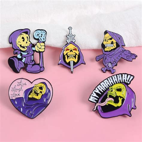 Skeletor Enamel Pin Illustrated Badge Grimreaper Pin Geek Tattoos