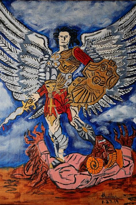 Archangel Michael Slaying Devil Painting By Gary Haddan Saatchi Art