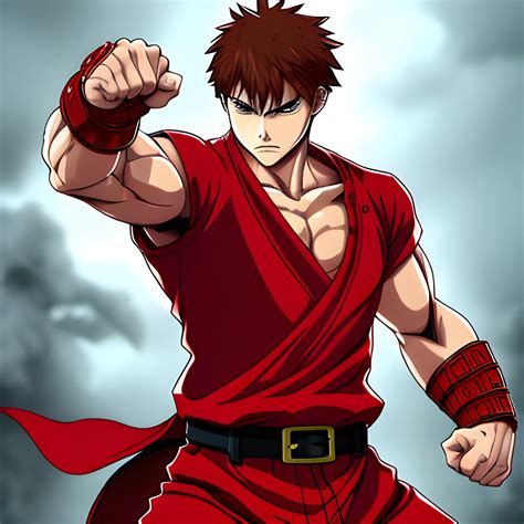 Man Red Clothes Figther Anime Detailed Complete Body Anime Arthub Ai