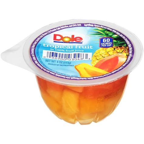Dole Tropical Fruit In 100 Fruit Juices Individual Serving 4 Ounce