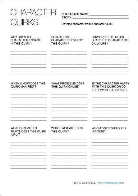 Character Quirks Writing Worksheet Wednesday Creative Writing