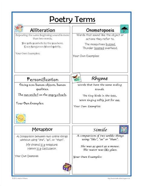 Poetic devices / figurative language alliteration consonance the repetition of consonant sounds, especially at the end of a word. Poetry Terms Worksheet - great for practice and review ...