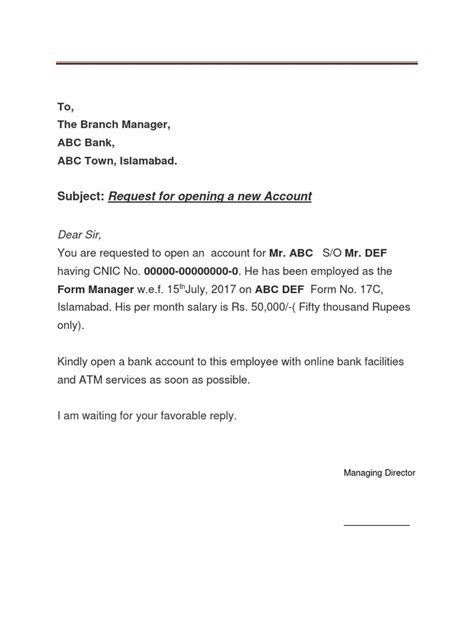 Bank Account Opening Letter From Organization Pdf