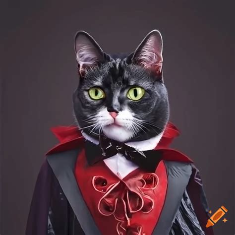 Realistic Tuxedo Cat In Vampire Costume On Craiyon